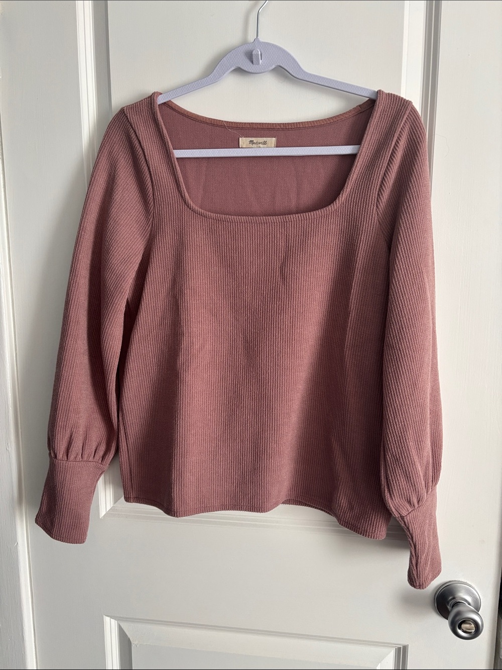 Madewell Ribbed Square Neck Top in Dusty Mauve